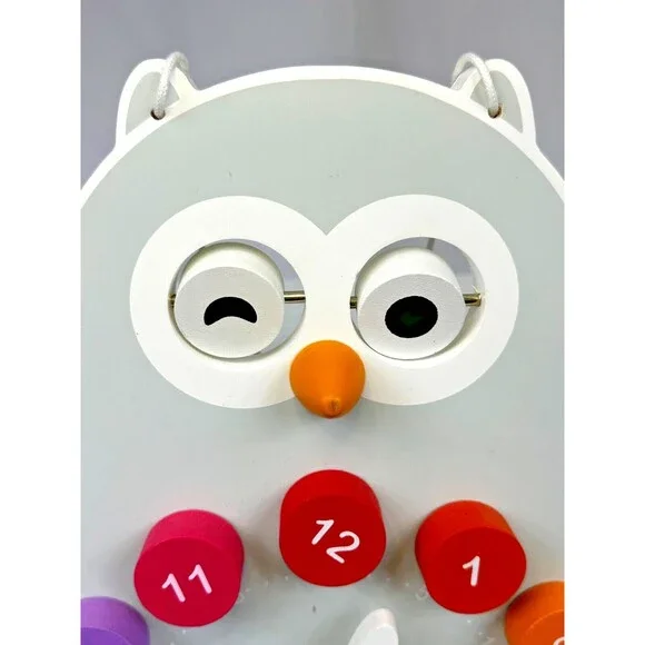 JANOD Owly Teaching/Learning Clock Time Toy w Chalkboard + Removable Number Pegs - Picture 3 of 10